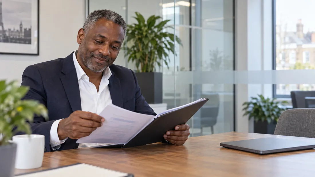 A financial adviser reviewing a client file